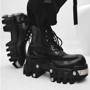 2024 All-Matching Punk Shoes For men Solid Color Lace-Up Knight Female Dark Metal Decoration Muffin Platform Ankle Boots -...
