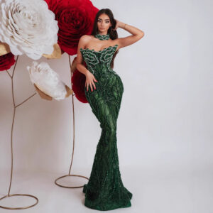 Elegant Beaded Sequin Strapless Evening Gown For Women – High Waist Long Dress For Wedding, Party & Special Occasions - Da...