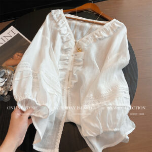Brand Foreign Trade - De-branded Boutique French Unique Top With V-neck, Puff Sleeves, Gentle Style, Ruffled Lace Shirt - ...