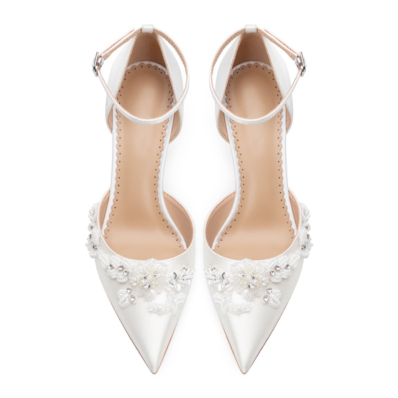 Handmade Pearl High Heels 2025 New Hollow Women's Sandals Pointed Thin Heels Temperament One-word Buckle Women's Wedding S...