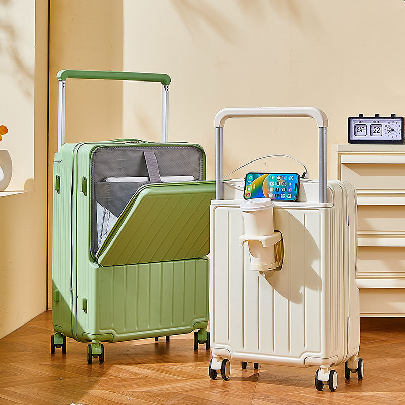 Luggage Wide Trolley Luggage Front Opening Box Women's Trolley Case 24 Inch Large Capacity Password Travel Leather Suitcas...