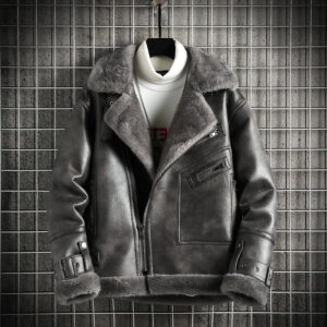 Men's Clothing winter quality leather fur plus velvet thickened jacket men's lapel leather jacket large size men - Herrenb...
