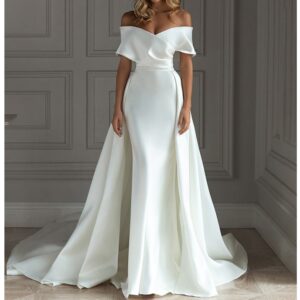 Women's One-shoulder Satin Fishtail Detachable Tail Two-piece Wedding Dress Satin Fishtail Satin Slim Model - Damenbekleidung