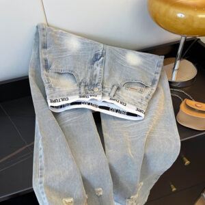 Women's Clothing Patchwork Distressed Jeans For Women, New Spring And Autumn Style, Light Blue, High Waisted, Slimming, Lo...