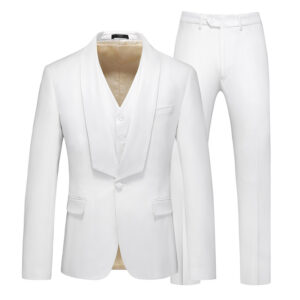 CT 3D Image – Men’s Set With Green Fruit Collar, Three-Piece Wedding Suit