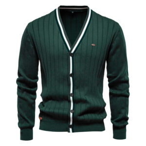 Autumn And Winter New Cardigan V-Neck Long Sleeved Sweater Trendy Style Contrasting Border Men's Knitted Jacket - Herrenbe...