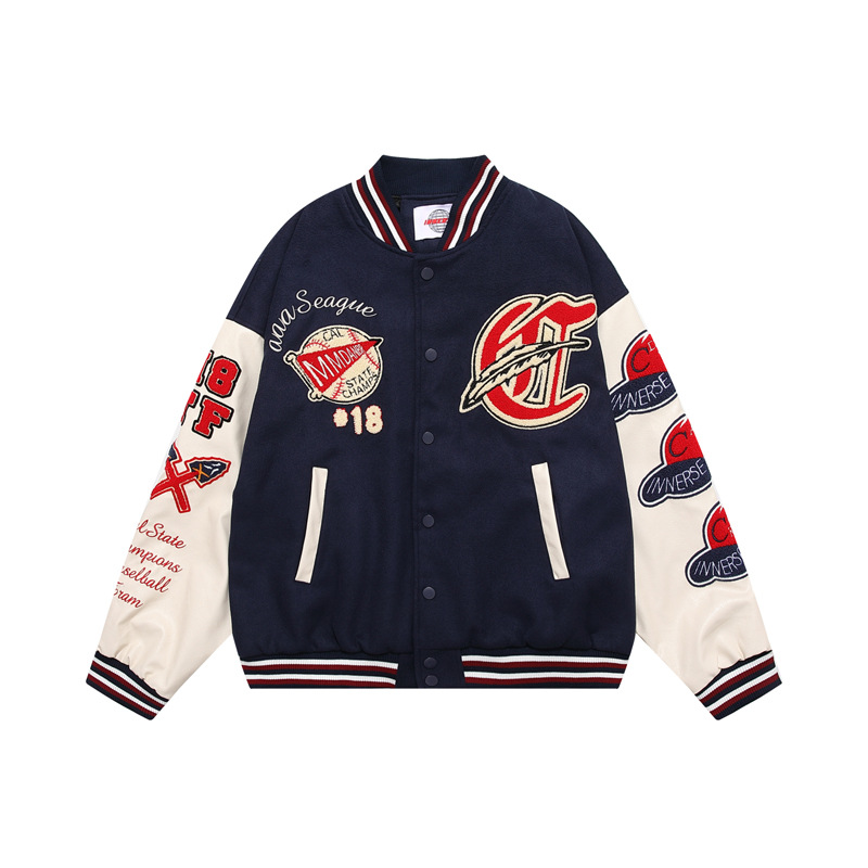 Men's Clothing college style street baseball uniforms for men and women autumn and winter quilted retro loose all-match ca...