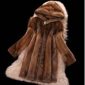 Luxury Faux Mink Fur Coat Women's Hooded Long Jacket Winter Fashion Outerwear Elegant Casual Deep Brown - Damenbekleidung