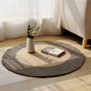 Woven Rug - Vintage Round Floor Mat For Bedside & Sofa (Boho Chic, Natural Fiber, Non-Slip Backing, Ready To Ship)​ - Wasc...