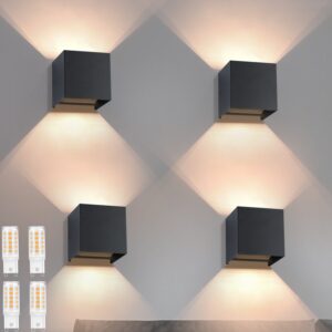 Glitzerlife LED Wandleuchte Aussen Wandlampe - 4ER Außenlampe Innen Schwarz Lampe Up Down Wand Leuchten Modern IP65 Wasser...