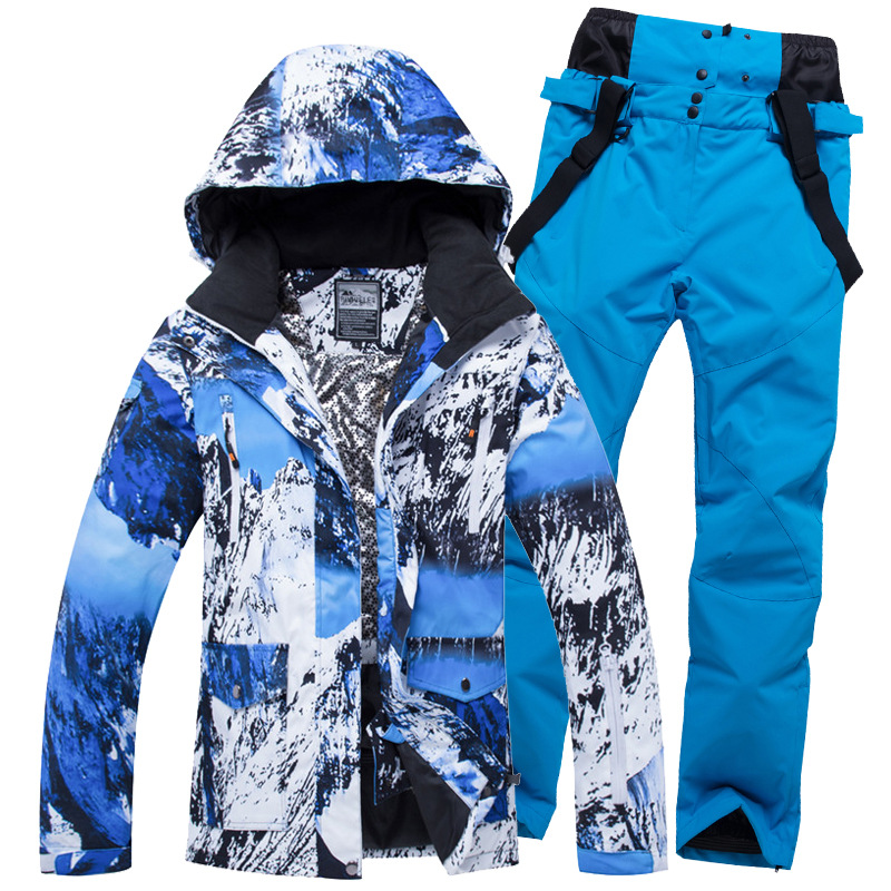 Warm ski suit men's cotton waterproof breathable wear resistant single and double board Korean couple style ski suits wome...