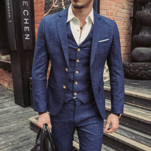 Men's suit spring and autumn new two-button three-piece suit Korean style slim striped suit groom's wedding dress - Herren...