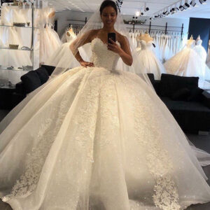 Women's Beaded Wedding Dress Elegant Sweetheart Tulle Lace Off Shoulder Bridal Gown Princess Ball Gown - Damenbekleidung