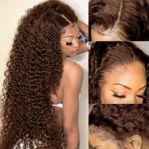 Chocolate Brown Deep Wave Lace Front Wigs Human Hair for Women HD Glueless Lace Frontal Wig - Haircare Products
