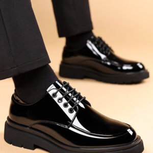 Spring Men Bright Leather Youth British Style Thick Sole Height Increasing Business Fancy Hair Stylist Dress Shoes Big - S...