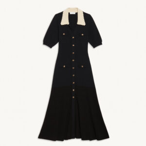 Women's Clothing Autumn New White Lapel Lace Short Sleeve Slim Gold Button Long Knitted Dress Female Temperament - Damenbe...