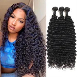 12A Deep Wave Curly Human Hair Bundles Brazilian Hair Weave Remy Human Hair Bundles 32 Inch Bundles Hair Extensions For Wo...