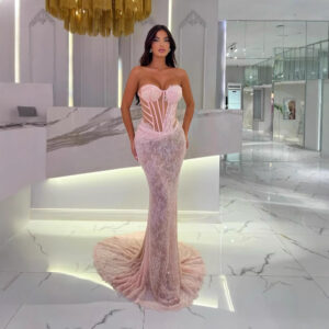 Elegant Mermaid Tail Sequin Evening Dress - Strapless High Waist Bodycon Long Gown For Parties & Bridesmaids - Damenbeklei...