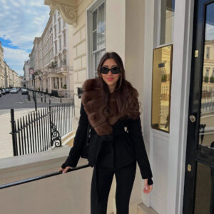 Women's Clothing Wool Faux Fur Collar Women's Faux Fur Coat With Wool-Like Collar - Winter Elegant Outerwear For Women (Bl...