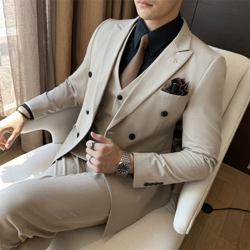 Men's Clothing Men's suits business suits high end black double breasted wedding suits men's autumn and winter new styles ...