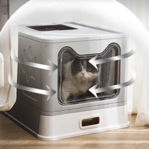 Fully Enclosed Stainless Steel Cat Litter Box Large Drawer Style Folding Anti Odor Cat Toilet Anti Splash Pet Supplies - S...