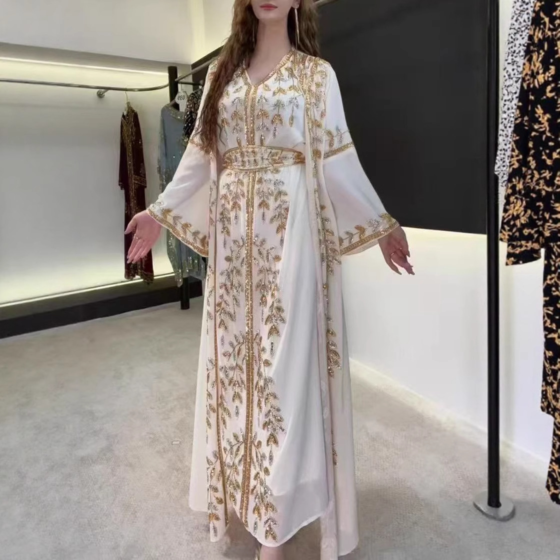 Modest Abaya Dress Luxury Embroidered Maxi Dress With Crystal Beading – Elegant V-Neck A-Line Gown For Women, Modest Long ...