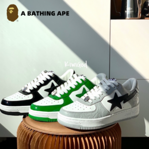 A BATHING-APE Classic Lacquer Leather Double Splicing Trendy Fashion Board Shoes Air Force No.1 Board Shoes Men's And Wome...