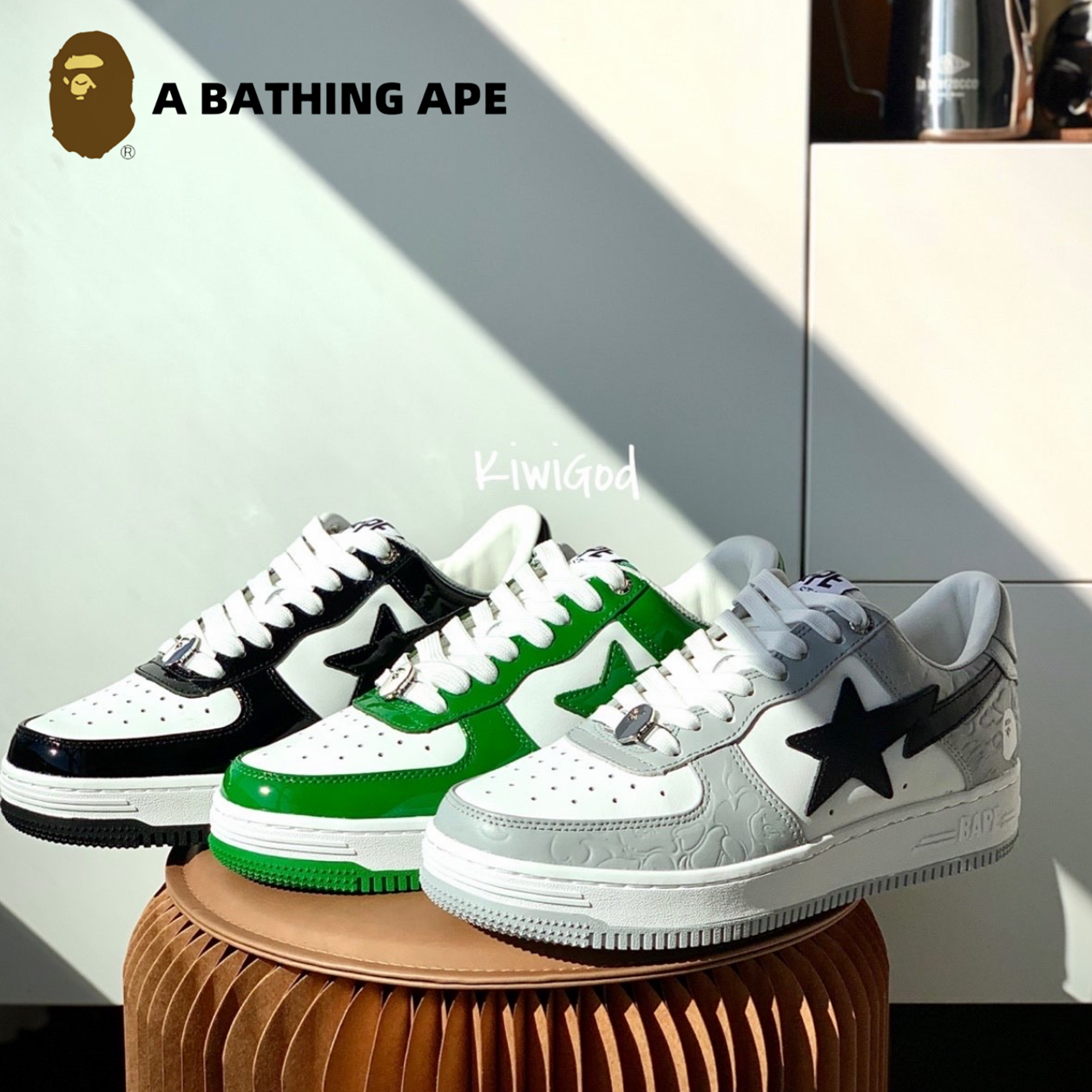 A BATHING-APE Classic Lacquer Leather Double Splicing Trendy Fashion Board Shoes Air Force No.1 Board Shoes Men's And Wome...
