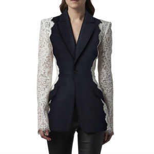 Women's Clothing star fashion slim fit one button contrast color lace splicing suit jacket - Damenbekleidung