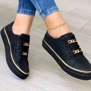 Thick sole chain sports wind low top single shoes for women leather front lace-up set feet casual single shoes - Schuhe