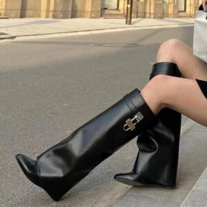 Vintage Fashion European And American Style Over-the-Knee High For Women 2025 Autumn New Versatile Pointed Toe Buckle - Sc...
