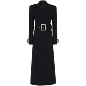 Elegant Long Wool Coat With Belt - Double Breasted Trench Coat For Women, Classic Checkered Pattern, Slim Fit Office Wear,...