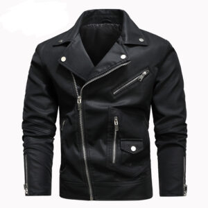 Men's diagonal zipper large lapel pigskin PU men's slim fit trendy jacket - Herrenbekleidung | Technik & Gadgets