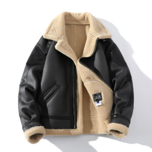 Men's clothing Lapel fur all-in-one jacket velvet thickened imitation sheepskin short leather jacket handsome motorcycle s...