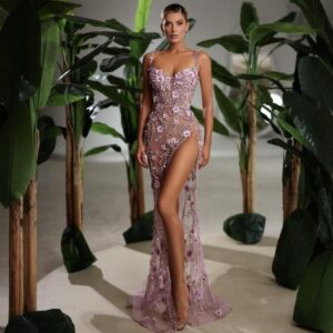 Elegant Floral Strapless Maxi Dress – Romantic V-Neck Evening Gown For Weddings & Special Occasions - Damenbekleidung