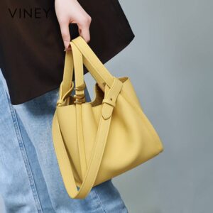 Viney Bag 2025 New Style Bag Women's Bag Bucket Bag Summer Shoulder Bag Genuine Leather Hand-held Vegetable Basket Bag - T...