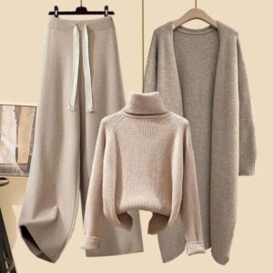 Women's Clothing new autumn suits for women lazy style cardigan jacket with slim sweater wide leg pants three piece suit f...