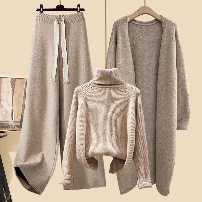 Women's Clothing new autumn suits for women lazy style cardigan jacket with slim sweater wide leg pants three piece suit f...