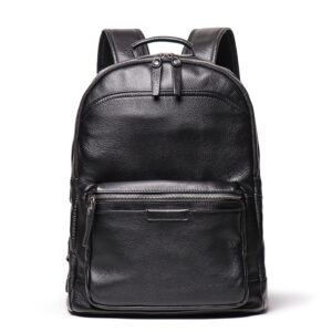 Men's backpack with large capacity outer layer of cowhide, plant tanned leather, retro leather women's travel bag, black b...