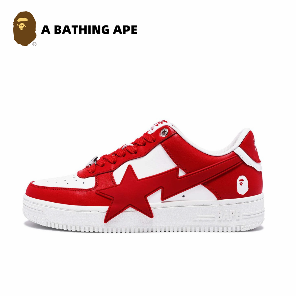 A BATHING APE Bape-STA OS Classic Lacquer Leather Double Splicing Trendy Fashion Board Shoes Air Force No.1 Board Shoes Me...