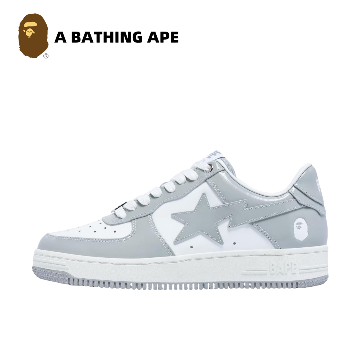 A BATHING-APE Classic Lacquer Leather Double Splicing Trendy Fashion Board Shoes Air Force No.1 Board Shoes Men's And Wome...