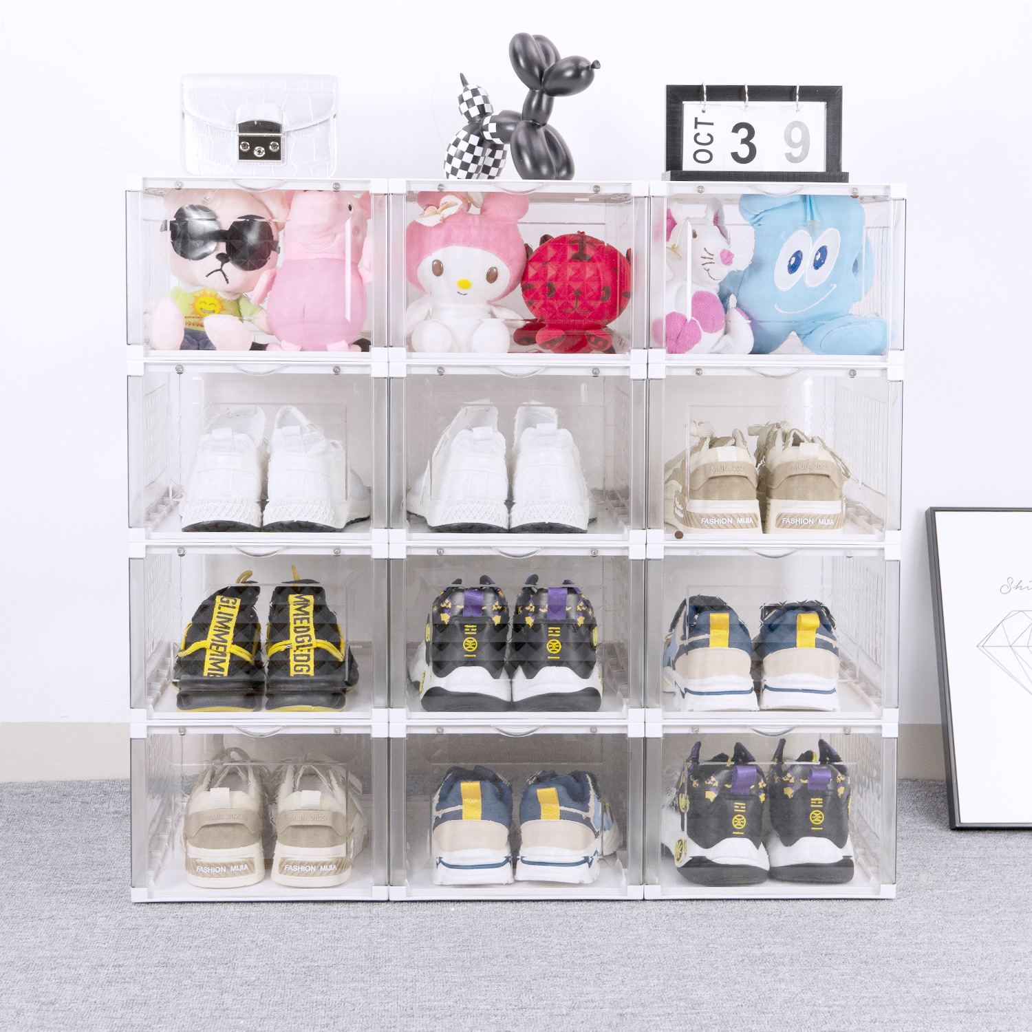 Magnetic suction side door thickened shoe cabinet food-grade generation large capacity shoe box transparent storage box sn...