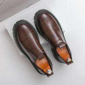 New Fashion Retro Martin Boots Men's Thick Sole Lace-up Business Leather Men's Boots Round Toe Thick Sole High Top Leather...