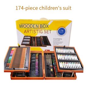 174-Piece Deluxe Wooden Art Set For Kids – Double-Layer Storage Box With Watercolor Markers, Painting & Drawing Supplies, Creative Doodle Toy Gift