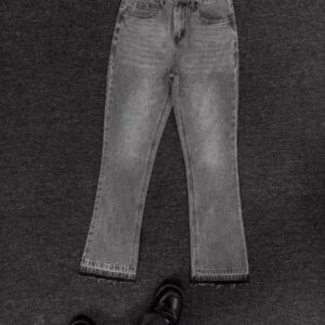 Men's Distressed Flared Jeans - Vintage Grey Cleanfit Denim With Frayed Hem, High Street Micro Bell Bottoms​ - Herrenbekle...