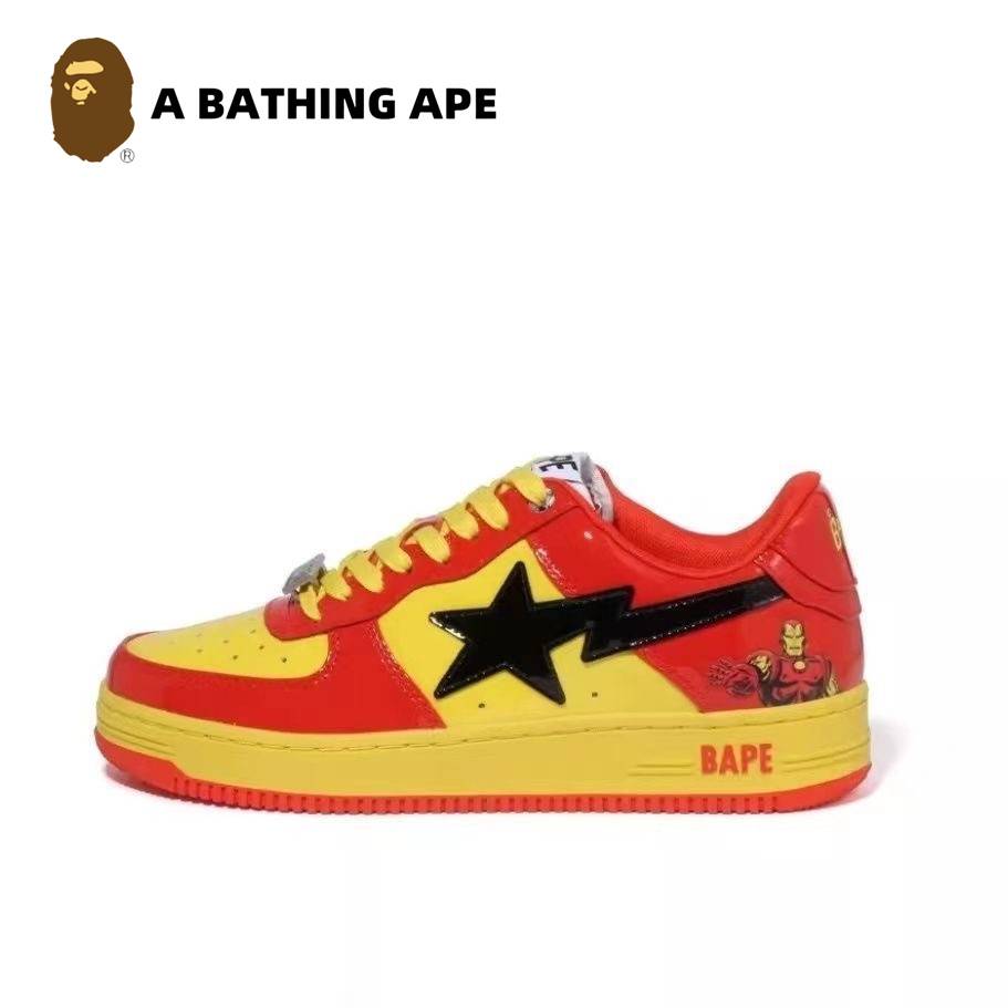 A BATHING-APE Classic Lacquer Leather Double Splicing Trendy Fashion Board Shoes Air Force No.1 Board Shoes Men's And Wome...