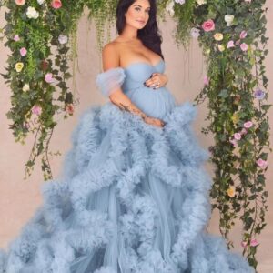 Women's Clothing maternity photo shoot dress large size front slit dress blue dress - Damenbekleidung | Technik & Gadgets