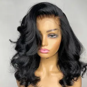 200 Density Short Bob Body Wave Lace Frontal Wig 14 16 Inch 13x4 Closure Water Wave Human Hair Wigs Brazilian Remy For Wom...