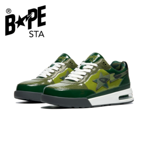 A BATHONG APE Bape ROAD STA Patent Leather Trendy Casual Low Cut Fashionable Board Shoes Blackish Green Air Max Men And Wo...