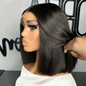 Bone Straight Bob Wig Lace Front Human Hair Closure 4x4 Short Bob Wig 13x4 HD Lace Frontal Wig 200% - Haircare Products
